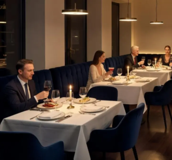 Eleganckie, wieczorne wnętrze restauracji Polska Evening House