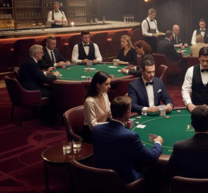 Profesjonalny turniej pokerowy w eleganckiej sali