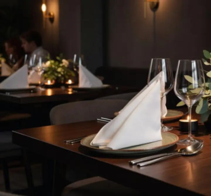Elegancko nakryty stolik restauracyjny gotowy na rezerwację